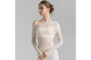 Off-shoulder Breathable for Mesh Yoga Blouse 2026 Autumn Winter New Pure Desire Style High-end Clothes Pleated Sports Top