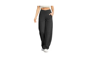 G4Free EverGoing Wide Leg Yoga Pants for Women Loose Tummy Control Pockets Petite/Regular/Tall Stretch Polyester/Nylon Full