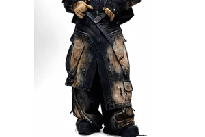MZN Plus Size Mens Jeans Custom Streetwear Double Waisted Heavy Mud Wash Cargo Jeans for Man