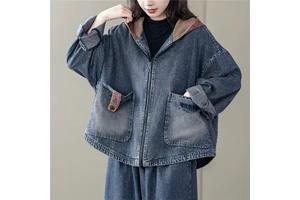 Custom Made Women's Long Sleeve Denim Jacket Low MOQ OEM services Women's hooded Denim Jacket With Size Available