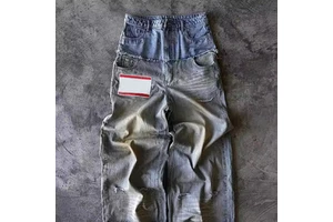Men Denim Pants Trouser Custom Streetwear Patchwork Casual Vintage Double Waist Homme Baggy Jeans Manufacturer