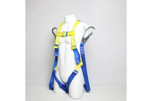 Factory Customized Blue Yellow Polyester Full Body 5 Point Protection Climbing Fall Arrest Safety Harness 300kg Capacity Steel