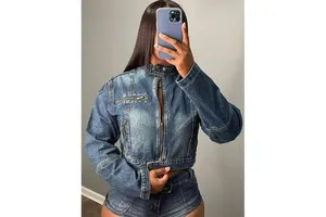 Fashion Suit Women High-Waisted Short Denim Jacket Shorts Two-Piece Set