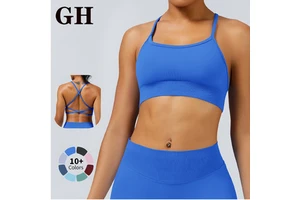 GH Hot Sell Wholesale Seamless High Quality Women Sports Hot Selling Shockproof Sexy Cross Back Seamless Front Logo Yoga Gym Bra