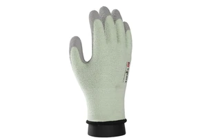 Insulated Winter Safety Gloves, Pale Green Knitted Liner Grey Crinkle Latex Fingertip Anti Slip Work Gloves