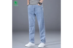 Men's Relaxed Fit Jeans Stretchy Straight Leg Style Plus Size Minimalist Details Ideal for Autumn Casual Wear