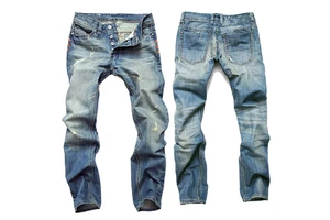 Men's Fashion Casual Fall/Winter Light Blue Straight Slim Fit Vintage Washed Eco-Friendly Ripped Holes Long Jeans