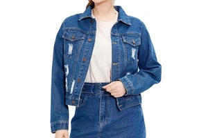 Manufacturer's Women's Casual Reversible Denim Jacket Polyester/Cotton Blend Solid Pattern Button Logo Decoration Breathable