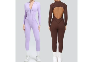 High Quality Backless Yoga Jumpsuit One Piece Sports Bodysuits&jumpsuits with Zipper Women Gym Wear Jumpsuit Gym Long Sleeve