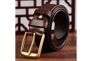 Cowhide Road Men's Genuine Leather Alloy Needle Buckle Vintage Handmade Casual Jeans Youth 3.8m Width
