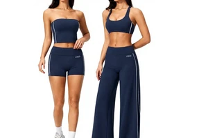 Women's Wide Leg Yoga Pants Set with Sports Bra Tummy Control Soft Stretch Gym Set