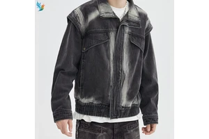 Manufacturer Distress Wash Denim Bomber Racing Jacket Vintage Baseball Oversized Varsity Jacket Men
