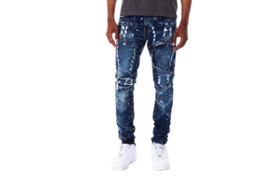 AeeDenim Custom Men's Straight Jeans Fashion Stonewashed Stretch Slim Fit Distressed Denim Long Pants
