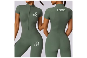 Custom Logo Front Zipper Sports Jumpsuits Quick Dry Sexy Fitness&Yoga Gym Sports Jumpsuit for Women Gym Wear Casual Apparel