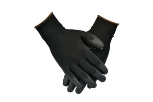 Custom 13g Knitted Polyester Nylon Ce En388 Black Labor Pu Coating Mechanical Garden Work Safety Gloves