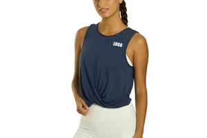 OEM Custom Soft Lightweight Cropped Gym Breathable Twisted Front Hem Sport Yoga Tank Top for Women