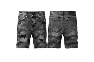 Luxury Brand Men's Jeans Shorts Man Black Ripped Biker Slim Fit Motorcycle High Street Paint Graffiti Pattern Eur Size 28-40