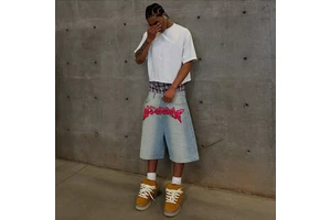 OEM Custom Mid Waist Hip Hop Woven Solid Jean Shorts Distressed Vintage Washed Damaged Loose Men's Denim Ripped