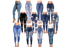 Women's High Waist Breathable Ripped Straight Light Wash Distressed Stretch Denim Jeans