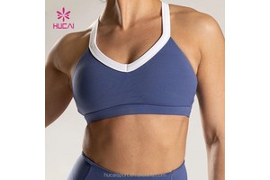 Custom High Impact V-Neckline Racerback Strap Yoga Bra Sustainable Recyclable Spandex Nylon Workout Fitness Women Gym Sports Bra