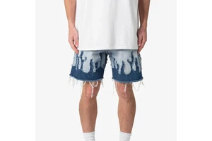 Relaxed Fit 100% Cotton Distressed Finish Flame Denim Shorts Jorts for Men