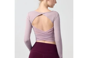 Elegant High Elastic Tight Women Yoga Top Comfy Long Sleeves Yoga Wear Professional Fitness Top