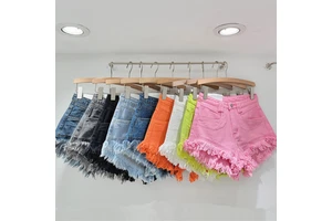2025 New Custom Wholesale Summer Fashion Women Candy Color Tassel Shorts High Waist Jean Shorts Women Casual Shorts