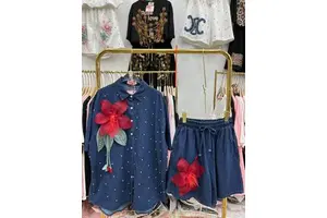 Zitong Denim Women's Short-sleeved Jacket and Shorts Series, Fashionable and Suitable for Summer, 100% Pure Cotton Print