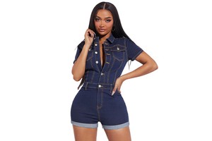 2025 Slim Fit Sexy Blue Denim Top and Pants Casual Women's Denim Jumpsuit Summer Denim Tight Jumpsuit