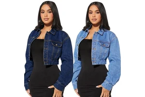 Women's Chic Denim Jacket Flap Pocket Autumn Single-Breasted Shorts Long Sleeve Jeans Coat Stylish Casual Button Washed