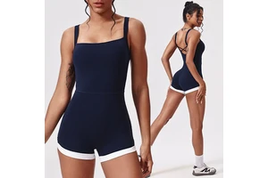 Contrasting Colors Cross-Border Jumpsuit Gym Fitness Sportswear Lace-Up Back Tight-Fitting Training Jumpsuit