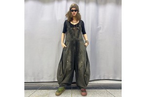 Y2204 Personalized Design, Irregular Cut, Vintage Denim Wide Leg Overalls, Women's Spring and Autumn High Waisted Jumpsuit