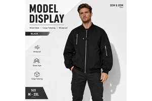 Men's Custom Made Vintage Bomber Jacket Stand Collar Denim Fabric Pakistan Manufacture Wholesale Price Latest Design Plain Dyed
