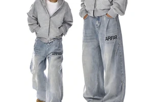 Wholesale Custom Men's Denim Pants Washed Cotton Straight-Leg Loose Trousers Men's Jeans Pant