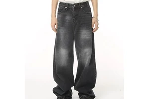 Wholesale Price Vintage Customized Men's Jeans Street Wear Hip Hop Straight Wide Leg Jeans Stone Washed Baggy Jeans for Men