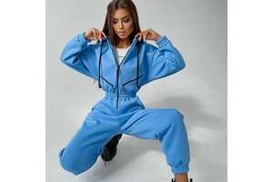 Women's Casual Sports One-Piece Sweat Suit High Waist Hooded Jumpsuit with Lace-up Breathable Design