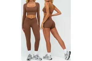 Newest High Support Adjustable Strap Sports Bra With Yoga Leggings Breathable 6pcs Women's Tops Solid Gym Wear Set