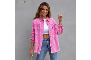 TONGYANG Women's New Holes Raw-edges Denim Jacket Women Spring Autumn Shirt Style Jean Coat Casual Fashion Outerwear Ladies Coat