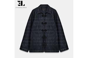 LARSUR Custom Factory Distressed Wash Chinese Style Denim Jacket Classic Streetwear Frog Button Denim Jean Shirt Jacket Women