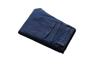 New Men's Business Blue Denim Straight Leg Pants Casual Loose High Waist Elastic Trousers Denim Jeans Pant