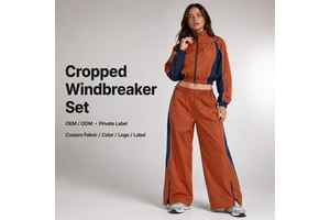 Wholesale Tracksuit Womens Color Block Cropped Windbreaker Zip Up Jacket With Side Stripe Wide Leg Pants Sporty Tracksuit