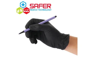 Black Nitrile Gloves Disposable Lightweight Waterproof Soft Comfortable Box of 100 Cleanroom Food Grade Safer Medico