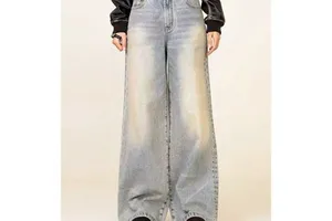 Custom New Brands Acid Washed Women's Jeans Washed Blue High Waist Fashion Casual Hot Sale Wide Leg Jeans