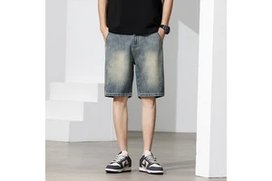 Vintage Denim Shorts Men's Summer Thin Straight Loose Mid-waist Mid-length Fashion Brand Casual Cropped 2026 New Style