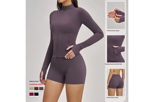 JCX European American Plus Size Breathable Quick-Dry Fitness Suit Zipper Leisure Wear Women's Outdoor