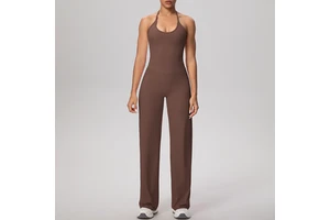 YS043 Cross-border Breathable Solid Color Brushed Backless Tight-fitting Halter Notched Neckline Sleeveless Yoga Leggings Set