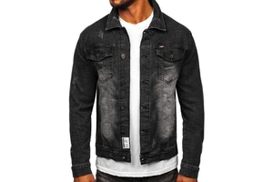 Men's Black Washed Denim Jacket Slim Fit Turn-down Collar Button Front Casual Autumn Wear