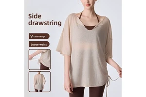 Slim Fit Solid Color Plus Size Yoga Top Spandex Polyester Breathable Cover up Yoga Short-sleeve T-shirt Loose Fitting Top