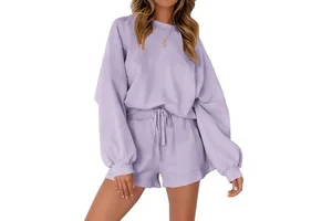 OEM Women's Lightweight Cotton 2-Piece Outfits Knee Length Sweatshirt and Shorts Set Plus Size Custom Fleece Tracksuit Outerwear