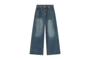 Vintage Regular Fit Mid Knitted Straight Denim Jeans Men's High Street Style Solid Pattern Autumn Custom Plus Size High Quality